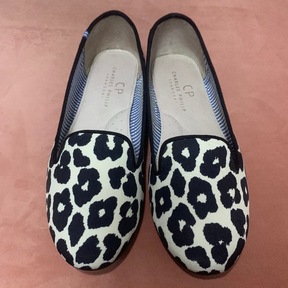 CHARLES PHILIP SHANGHAI LEOPARD ANIMAL PRINT BALLET FLATS SLIPPERS W 8
